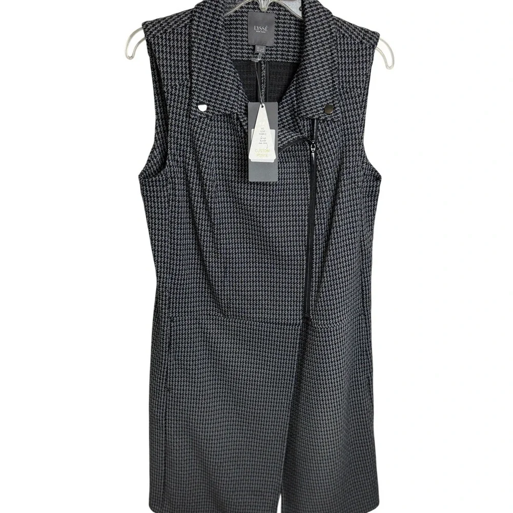 Lysse‎ New York Sleeveless Moto Houndstooth Ponte Dress Navy Black Size Med